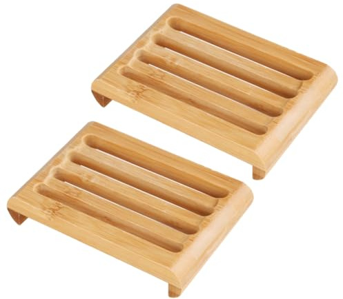 VICASKY Lot de 2 Porte-savons en Bambou Drainage Automatique, Dimensions 11,5 X 8 X 2,2 Cm, Égouttoir à Savonnette Écologique pour Lavabo, et Salle de Bain, Accessoire Solide et Naturel