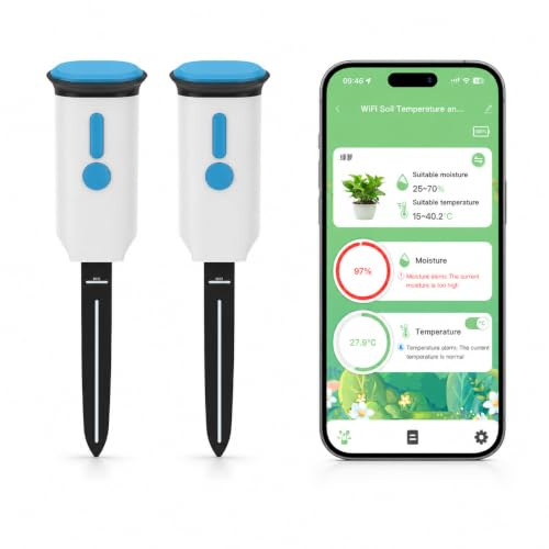 Sensore di umidità del suolo Wi-Fi con temperatura del suolo, Smart Life App Monitor per piante da appartamento, 2,4 GHz senza hub, allarme in caso di terreno troppo secco o bagnato, cronologia