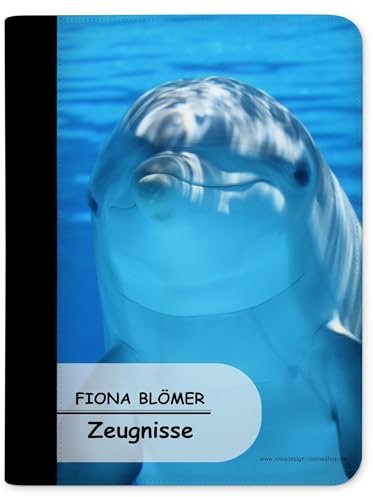CreaDesign Customize A4 Zeugnismappe für Kinder 26,7x32,7x1 cm, Sichtbuch mit 10 Klarsichthüllen, erweiterbar auf bis zu 20 Taschen, Delfin design, Dokumentenmappe für Schüler