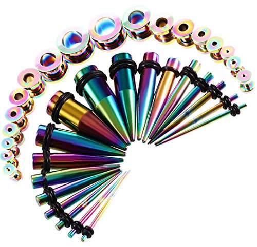 BOOM HuaCan 14G-00G 36Pcs Edel Stahl Ohr Dehnung Kit Set Piercing Taper und Plugs Taper Tunnel Ohr Knochenstab Dehnungsset Dehnstab Piercing