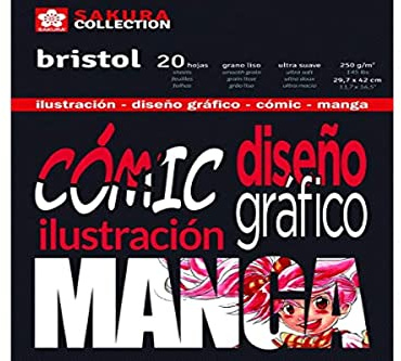 Bristol Klebeblock für Comic und Manga 250 g M2, 20 Blatt, 29,7 x 42 cm, Sakura, Schwarz