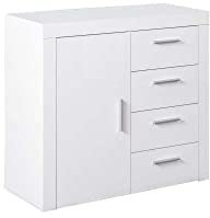 Inter Link – Kommode – Sideboard – Moderne Kommode mit viel Stauraum – 1 Tür – 4 Schubladen – Für Esszimmer – Wohnzimmer – Eingang – Corbet 1T4SB - Weiß – Hochglanz