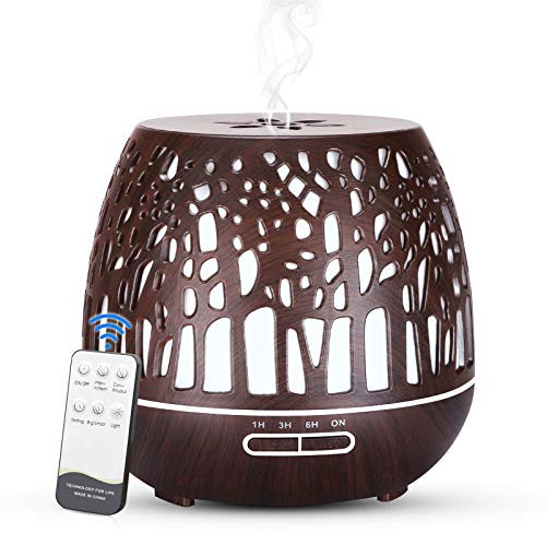 Simpeak Diffuseur d'Huiles Essentielles 400ml, Télécommande d'humidificateur Ultrasonique sans BPA avec Lumière LED à Couleurs Variables 3 Minuterie pour la Maison/Yoga/Bureau/Spa - Bois Foncé
