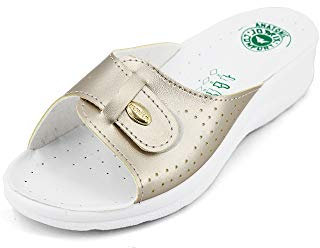 JOMIX Sandales d'été anatomiques pour femme - Confortables - Semelle antidérapante pour intérieur et extérieur, 03 laminé platine, 40 EU