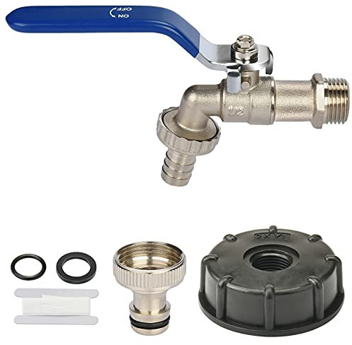 Oumuik Adaptador Grifo Deposito IBC de 1000 L,1/2 pulgadas, latón, Resistente al Óxido,prueba de heladas grifo de exterior,Azul