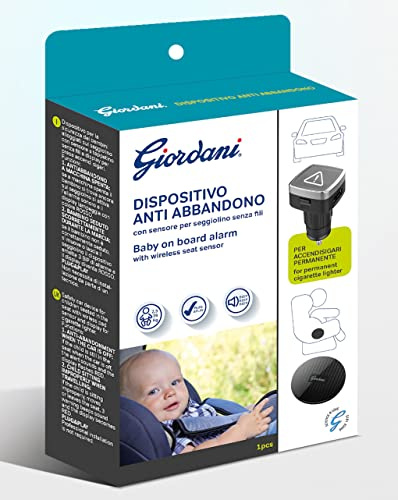 GIORDANI - Dispositivo Anti-abbandono universale con sensore per seggiolino, senza fili e display allarme per presa accendisigari permanente