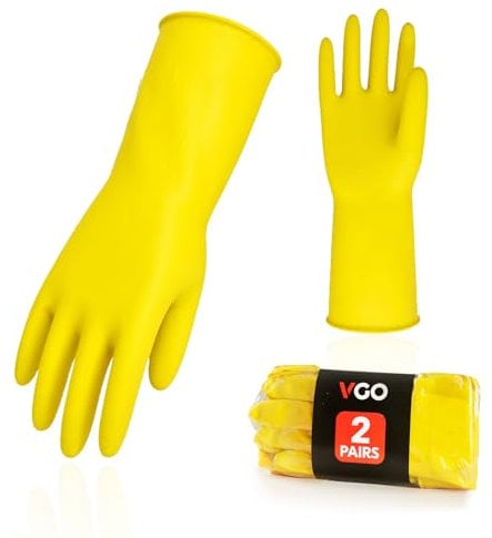 VGO... 2paire gants de menage de vaisselle, gants de cuisine de nettoyage réutilisables en caoutchouc, extra épais, manches longues(HH4601,10/XL,Jaune,2Paires)