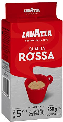 Lavazza, Qualità Rossa, Café Molido Natural, 10 Paquetes x 250 g, Ideal para Cafetera Italiana, de Filtro y Francesa, con Notas Aromáticas de Chocolate, Arábica y Robusta, Intensidad 5, Tueste Medio
