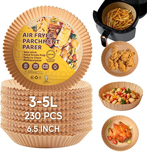 Katbite Air Fryer Liners Disposable, Non-Stick Air Fryer Parchment Paper Liners, Oil-Proof Water-Proof Round Air Fryer Liners for Cooking, Baking (6.5 inch 230pcs)