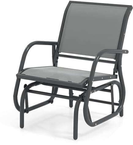 Tangkula Swing Glider Stuhl, Ergonomischer Schaukelstuhl mit Bequemem Stoff, Eisenrahmen, 4 rutschfeste Fußpolster, Outdoor Patio Glider Rocker Chair für Wohnzimmer, Garten, Hinterhof (1, Grau)
