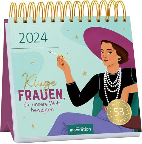 Harenberg Kluge Frauen - Kalender 2024 - arsEdition-Verlag - Wochenkalender - Postkartenkalender mit 53 Postkarten mit Zitaten von starken Frauen - 17 cm x 17 cm