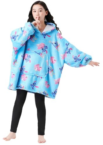 TBNRFrags Hoodies für Mädchen Stitch Kinder Übergroße Lange Hoodie Casual Baumwolle Warme Decke Onesize Sweatshirts Blau Rosa Kleidung, blau, One size
