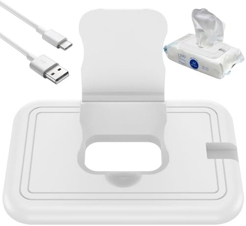 USB Baby Wipe Warmer Thermostat 40-55℃ Baby Wipe Heater Even Fast Heating Wet Wipe Warmer Portable Baby Wipes Dispenser for Car Home Baby Nursery (White)