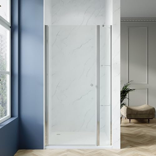 Duschtür mit Festteil und Duschablage 120 x 195 cm Nischentür Dusche mit Festem Seitenteil 120cm breit Duschnischentür Drehtür Schwingtür mit Eckregale Sicherheitsglas 6 mm Echtglas Nanobeschichtung