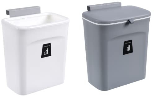 OHMG Bacs à Ordures de Cuisine,Poubelle de Cuisine avec Couvercle Coulissant,Poubelle Murale Cuisine,Poubelle Suspendue Cuisine avec Couvercle,12L,29.5 * 16 * 26cm (Blanco+Gris)
