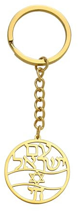 TEAMER Edelstahl Chai Symbol Halskette Davidstern Anhänger Hebräischer Segen Jüdisches Amulett Schmuck Für Frauen Männer (Chai-Symbol & Davidstern Schlüsselanhänger - Gold)