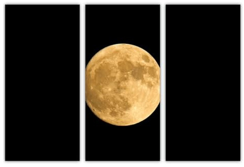 AREDE 3er Set Wandkunst Gemälde Bild Poster Vollmond | 90 x 60 cm | Wandbilder Wanddekoration Home Office Wohnzimmer Schlafzimmer Dekoration | Fertig zum Aufhängen