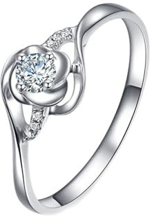 Damen Ringe Klassisch, Ring mit Stein Herren 18 Karat Weißgold Blume Lab Diamant 0.09CT Weiß Rundschliff VVS mit 6 Diamant 0.01CT Größe 63 (20.1)