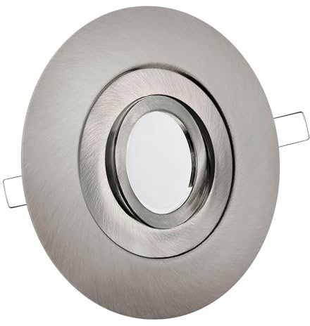 LED Einbaustrahler mit Blende großer Einbaudurchmesser Edelstahl gebürstet | rund | schwenkbar | Lochmaß Ø 68mm - 135mm | geringe Einbautiefe 25mm Farbe 5W LED Modul flach warmweiß SMD 230V