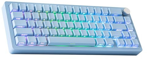 EPOMAKER Tide65 QMK/VIA Wireless Gaming Keyboard, 65% Aluminum Mechanical Keyboard, Programmable, Creamy Gasket, Bluetooth/2.4Ghz/USB-C, with FR4 Plate, 5-Layer Foam for Win/Mac (Blue)