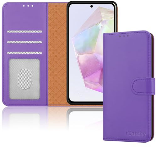 iCatchy for Samsung Galaxy A35 Case Leather Wallet Book Flip Stand View Magnetic Protect RFID Blocking Shockproof Cover compatible with Samsung A35 5G Phone (Lilac)