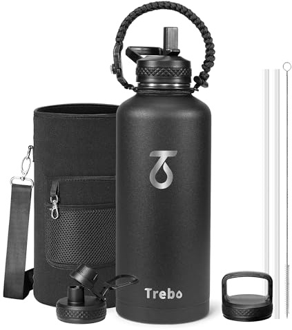 Botella de agua Trebo 2.5L con asa de paracord, Jarra termo de doble pared con aislamiento al vacío de acero inoxidable de grado alimenticio con pico y pajita, a prueba de fugas para mantener frío y