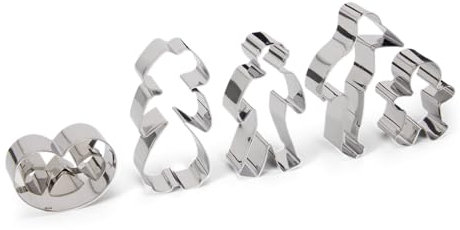 patisse, 13992, Lot de 5 Découpoirs Bredele D'Alsace (Alsacienne/Alsacien/Cigogne/Mini bretzel/Mini-manele), 5,5 à 9 Cm, Inox, Argent