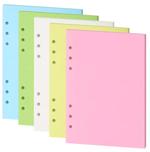Mafeigu Lot de 50 feuilles/100 pages vierges colorées pour classeur A5 à 6 anneaux, inserts de planificateur A5, 5 couleurs, 120 g/m² d'épaisseur, 50 feuilles/100 pages (papier vierge coloré, A5)