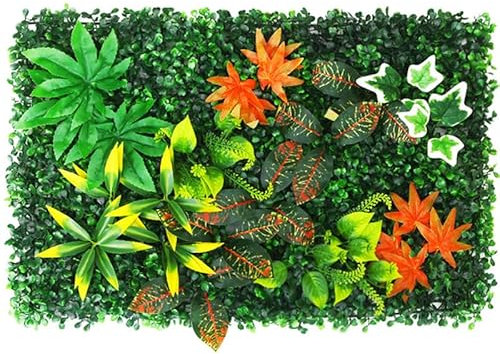KAMEIOU 16 x 24 Inch Artificial Green Plant Wall Panel with Grass Flower Boxwood Hedge Wall Outdoor Artificial Privacy Fence Screen Fake Flower Grass Fence Panels Wall Decor for Outdoor Indoor（2 Pcs）