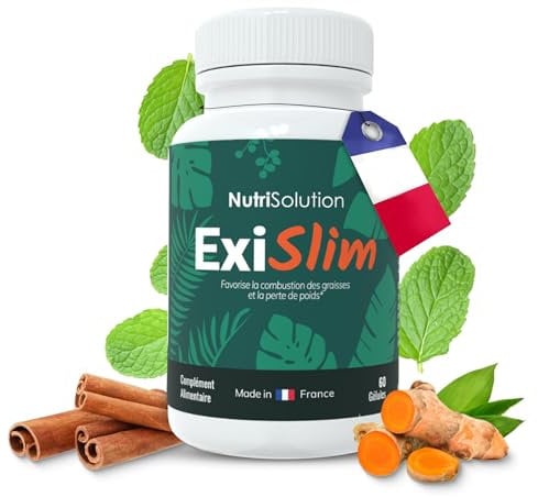 ExiSlim par Nutrisolution | Brûleur de Graisse Puissant | Contient Périlla, Curcuma, Végétalien | Soutien Perte de Poids | Homme & Femme | 60 Gélules | FABRIQUÉ EN FRANCE