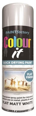 RAPIDE PF COLOUR IT Spray Paint Flat Matt White 250ml - Quick Drying Matt Finish for Metal, Plastic, and Wood - Interior & Exterior Use