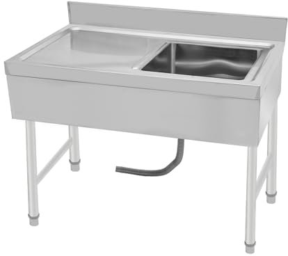 Fregadero Comercial de Acero Inoxidable, 100x50x80cm Fregadero Exterior Jardin, Fregadero Camping con Filtro de Tubo de Desagüe Cocina Exterior Jardin