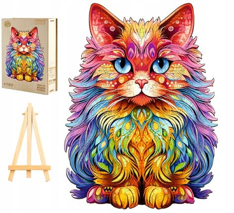 PASJO Holzpuzzle Erwachsene Katzemotiv 300 Teile 28,3x38 cm Holzschachtek Mini-Staffelei Unregelmäßige Einzigartige Tierformen