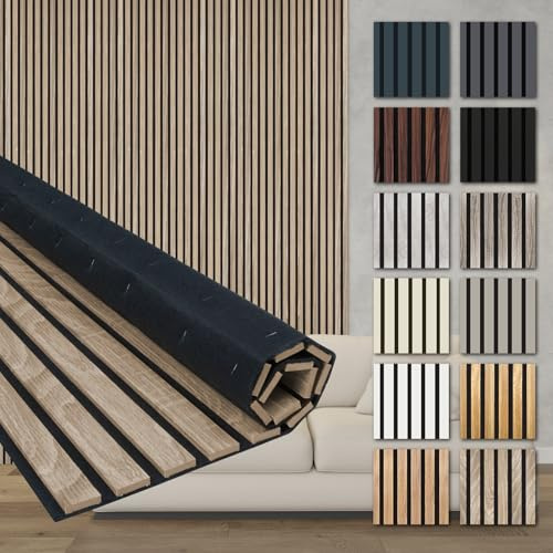 HEXIM Akustikpaneele 2 Stück 278x60cm Holz Comfort - flexible Holzpaneele Platten Lamellenwand flexibel MDF Wandpaneele TV Wandverkleidung Holzwand Deko braun (3.34m² Sonoma Oak)