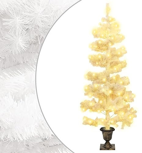 Homgoday Spiral-Weihnachtsbaum mit Beleuchtung und Topf Weiß 120 cm Christbaum Dekobaum Kunstbaum mit Ständer Tannenbaum Weihnachten Künstlicher Weihnachtsbaum für Weihnachtsdeko