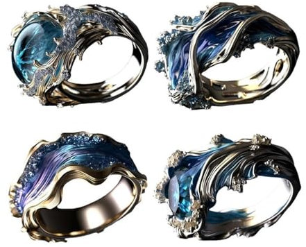 BWANGIAO Verstellbare Ringe mit wehenden Ozeanen, inspirierendes Meer, Elegante Designs, Silber, robuste Kunstharzlegierung, handgefertigte Geschenke für Frauen