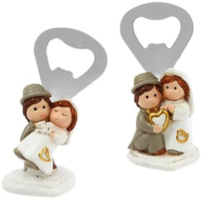 DLM-A353 Bomboniere 12 Apribottiglie sposi innamorati linea cuore cm 7,5x4 con 12 scatole per Matrimonio 25 anniversario nozze d'argento 50 anniversario nozze d'oro