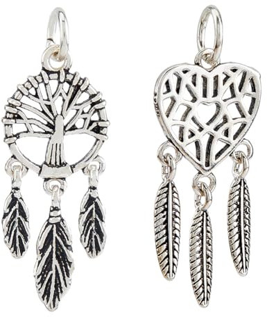 Hobbspring 2 ciondoli in argento Sterling 925, 2 stili, acchiappasogni, ciondolo a forma di cuore e albero della vita, acchiappasogni, Argento sterling