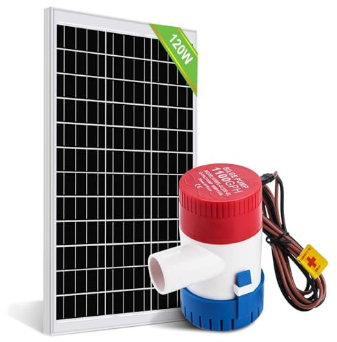 DCHOUSE 1100GPH - Pompa di sentina elettrica 12 V DC, pompa sommergibile, pompa dell'acqua di mare, con pannello solare da 120 W per stagni, piscine, barche da pesca e camper