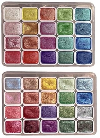 Onperpoe Lot de 40 peintures aquarelles métalliques scintillantes, nacrées, boîte de peinture solide à paillettes pour artistes, amateurs de peinture