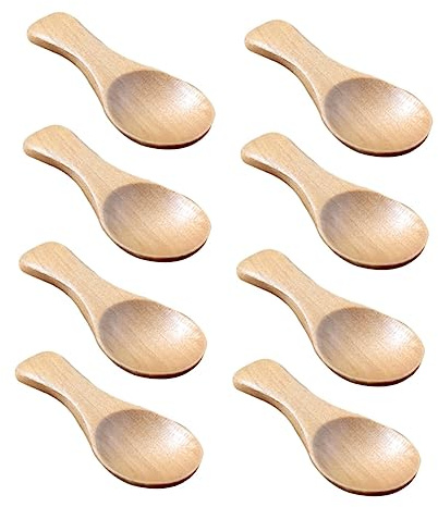 Cabilock 10 Stück Kleiner Holzlöffel Kurzgriff Salzlöffel Gewürzlöffel Küchenutensilien Naturholz für Tee Zucker Kaffee