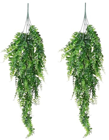 BDHYYM 2 Stück Künstliche Hängepflanze,80CM Farn Kunstpflanze Hängend,Kunstblumen Hängend,Künstliche Pflanzen Hängend Farne,Außenbereiche Künstliche Blattpflanzen für Wohnzimmer,Küche,Balkon,Garten