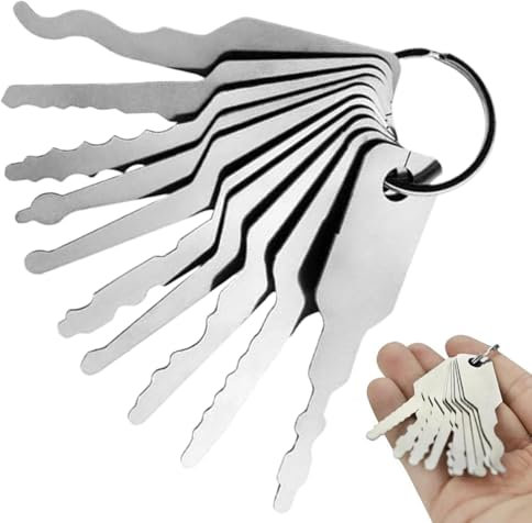 10PCS Stainless Steel Fake Keys, 2.9x0.7 Master Skeleton Keys, Multi-Shape Lock Pick Set for Emergency Lock Picking & Keychain Accessories