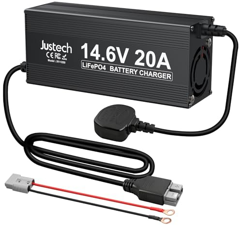 Justech 20A 14.6V Ladegerät für Lithium-Eisenphosphat (LiFePO4)-Batterien, Mit umfassendem Schutz für Pkw, LKW, Boote und Wohnmobile