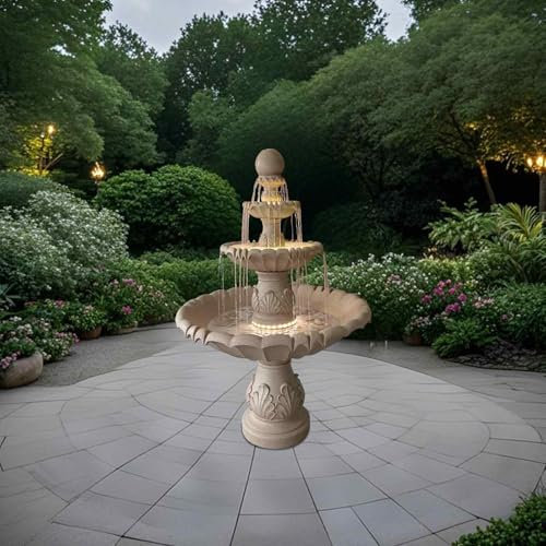 CHYIFSHIY 3-Tier Outdoor Brown Garden Fountain with Cover– 5.58ft Resin Water Feature with LED Lighting, Tiered Patio Fountain for Courtyard, Lawn & Entryway Décor