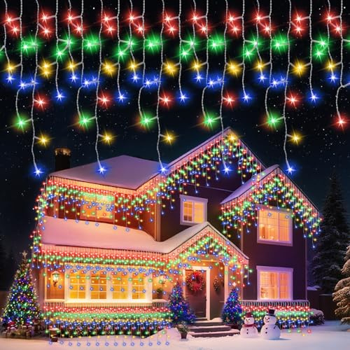 Eisregen Lichterkette Außen 16M 500 LEDs Weihnachten Lichterketten mit Timer IP65 8 Modi Lichtervorhang Fenster Weihnachtsbeleuchtung für Balkon Geländer Weihnachtsdeko Pavillon Terrasse RGB