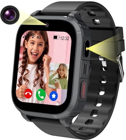 Ruopoem Smartwatch Kinder, 4G Kinder Smartwatch mit GPS und Telefon Videoanruf, GPS UhrKinder Anruffunktion SOS Spiel Voice Wecker Schulmodus SIM IP68 Wasserdicht Handy, Geschenke für Mädchen Jungen