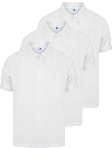BRAND KRUZE 3 Pack Mens Polo Shirt T-Shirts Casual Cotton Short Sleeve Plain Top Buttoned Collar KZPL105 White L (3 Pack)