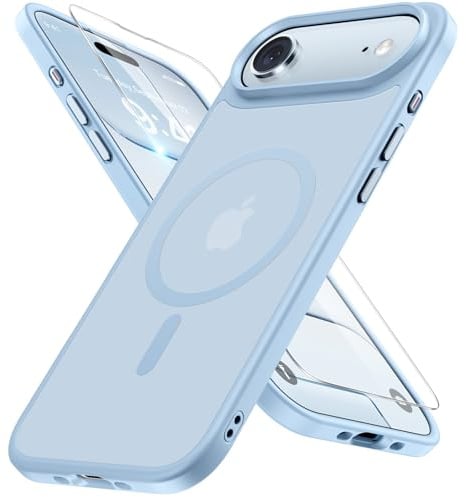 Miracase für iPhone Air Hülle für Magsafe[mit Panzerglas] [TOP Militärschutz & Magnetkraft] Stoßfest Kratzfest mit Samtiger Haptik Dünn Handyhülle für iPhone 17 Air Hülle 6,5, Matt-Hell-Himmel-Blau