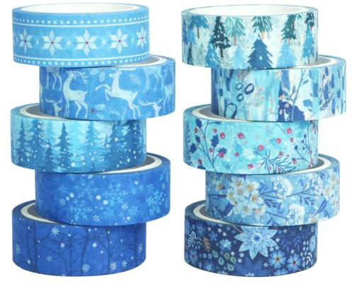 craspire 10 Rolle Washi Tape Aufkleberpapier Deko Klebeband Winter Elch Schneeflocke Weihnachtsjournal Klebstoff Für Scrapbooking Collage Tagebuch Bullet Junk Planner Geschenkverpackung DIY